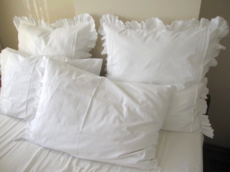 Solid White Ruffle Pillow Cover Cotton Euro Sham Ruffled Etsy