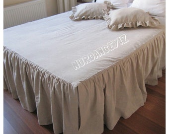 TWIN Queen King Bedspread 18 19 20 23 27 32 Inch Drop Split Corner Skirted Coverlet Oatmeal Linen Ruffled Bed Cover Custom Turkish Bedding Etsy