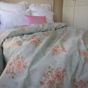 Vintage floral housse de couette menthe vert bleu pâle rose bouquet de roses pastel housse de couette reine-roi shabby chic literie coton turc Nurdanceyiz
