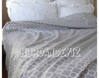 Quatrefoil Duvet cover. Moroccan Oversized super palatial King 120x120 120x98 116x98 cotton grey gray- Queen shabby chic Bedding Nurdanceyiz