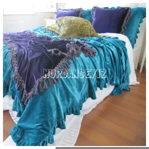 Velvet Ruffled Bedspread QUEEN Velvet Bedding Bed Cover 120x120 ...