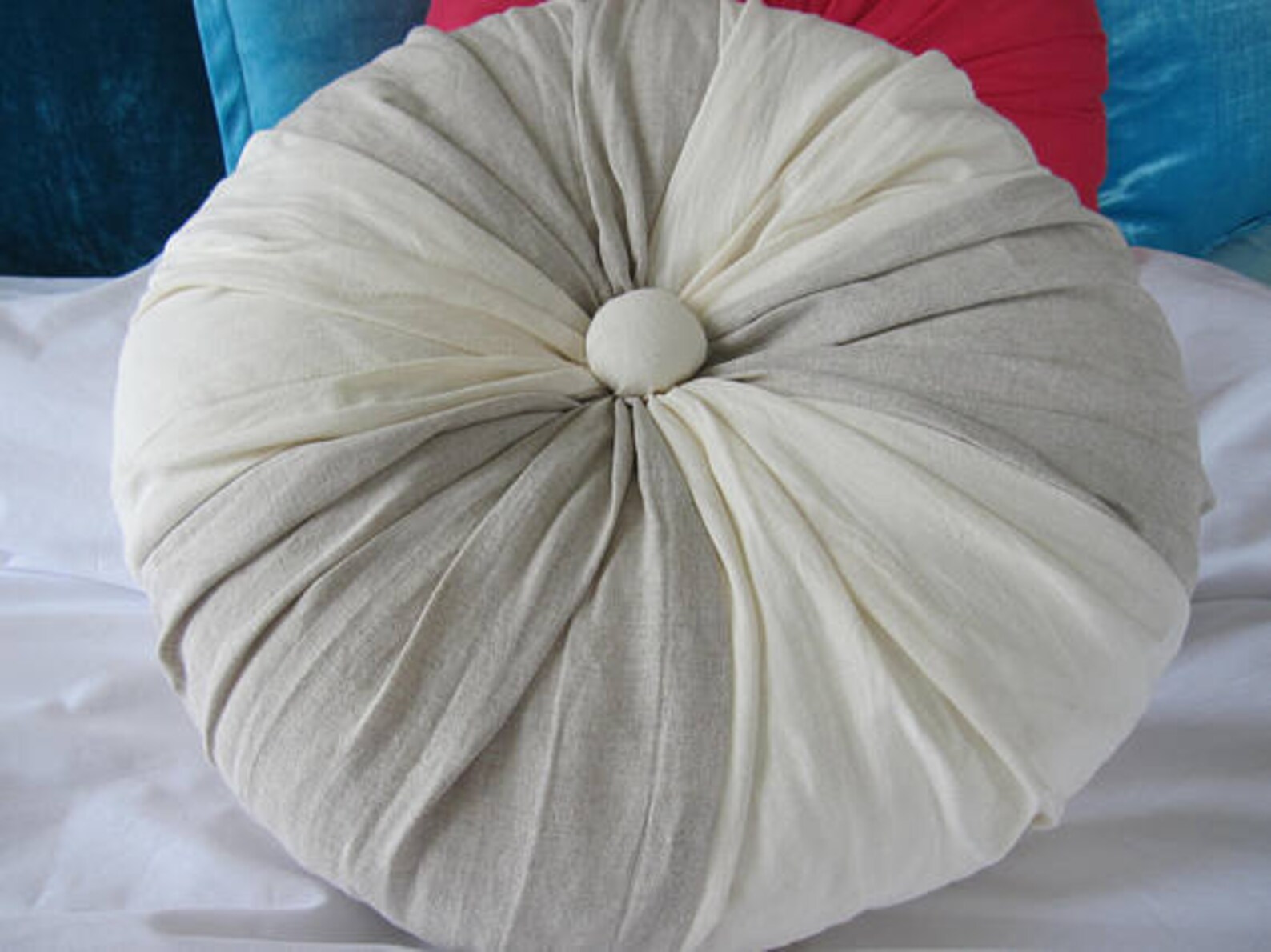 Linen Round Pillow Circle Handmade Filled Couch Sofa Etsy