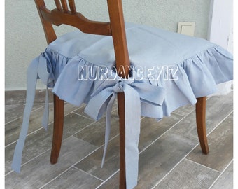 ruffled Chair covers with ties-seat arm chair seat cover linen slipcovers ruffle chair protector french country shabby chic home Nurdanceyiz