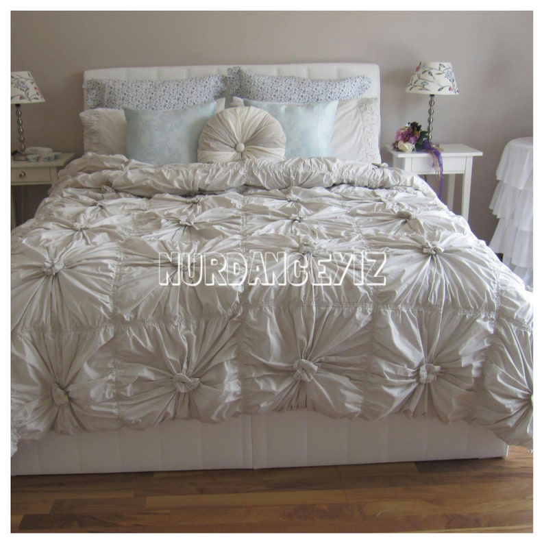 Rosette Shabby Chic Bedding Ruched Queen King Duvet Cover Rosette Shabby Chic Bedding Ruched Queen King Duvet Cover Image 0