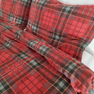 Plaid flannel bedding duvet cover set-Christmas theme decor-Xmas gifts-Red green white plaid duvet cover queen.Super King custom bedding image 1