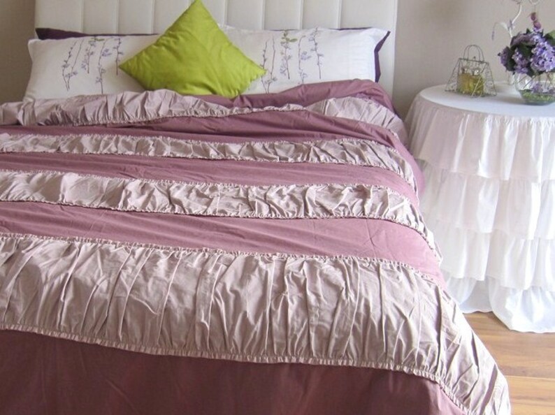 Ruched Shabby chic bedding Duvet cover Queen size 90x90 inch Etsy