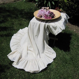Ruffled tablecloth-Shabby Chic French country Home decor-Wedding table cloth cream beige linen eyelet lace trim rectangle-round tablecloth