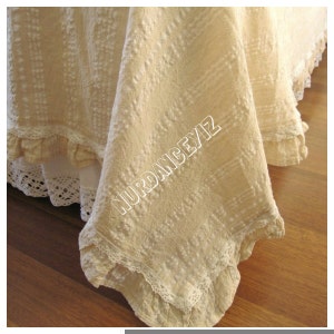 Lightweight Super KING queen twin coverlet summer blanket- top sheet natural woven Buldan Turkish cotton linen Shabby chic Ruffled bedding