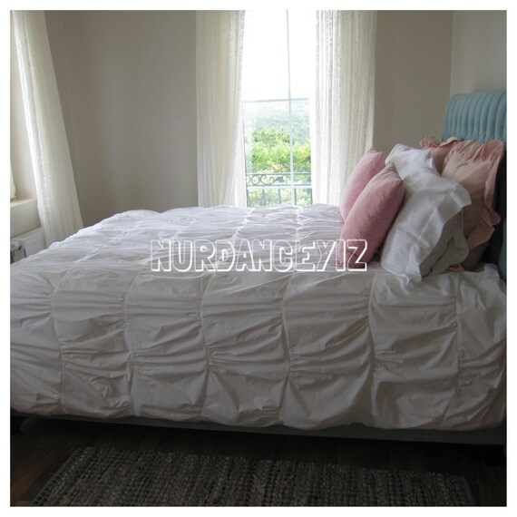 Shabby Chic Bedding Ruched Queen King Duvet Cover White Ivory Shabby Chic Bedding Ruched Queen King