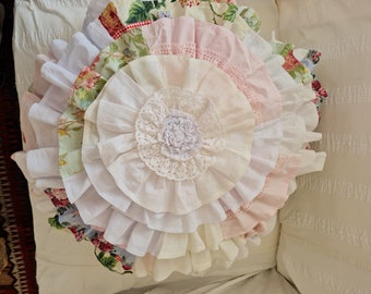 round ruffle pillow -shabby chic flower throw pillow cover -waterfall ruffles bedding country shabby chic decorative pillow sofa couch