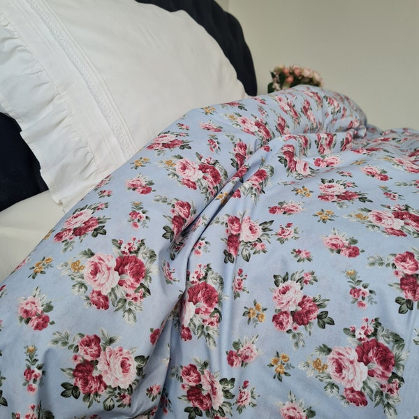 Dorm room Bedding, TWIN XL dorm duvet cover Pink Blue red floral rose print  -girl shabby chic bedding fast shipping Nurdanceyiz Turkey