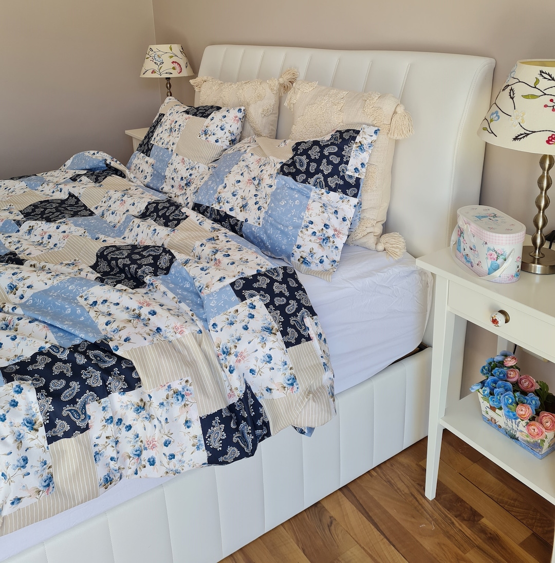 Paisley Floral Patchwork Oversized King Bedding. Super King Size Duvet