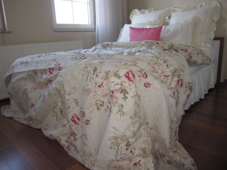 Fl Duvet Cover Sage Green Cream Wine Red Roses Print Full Queen Oversized King Shabby Chic Bedding Turkish Nuryiz