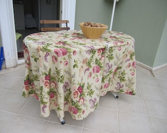 Pink cream pastel floral cotton large SQUARE Rectangle OVAL ROUND tablecloth, 84x84 100 144 -Shabby chic home decor-outdoor table decoration