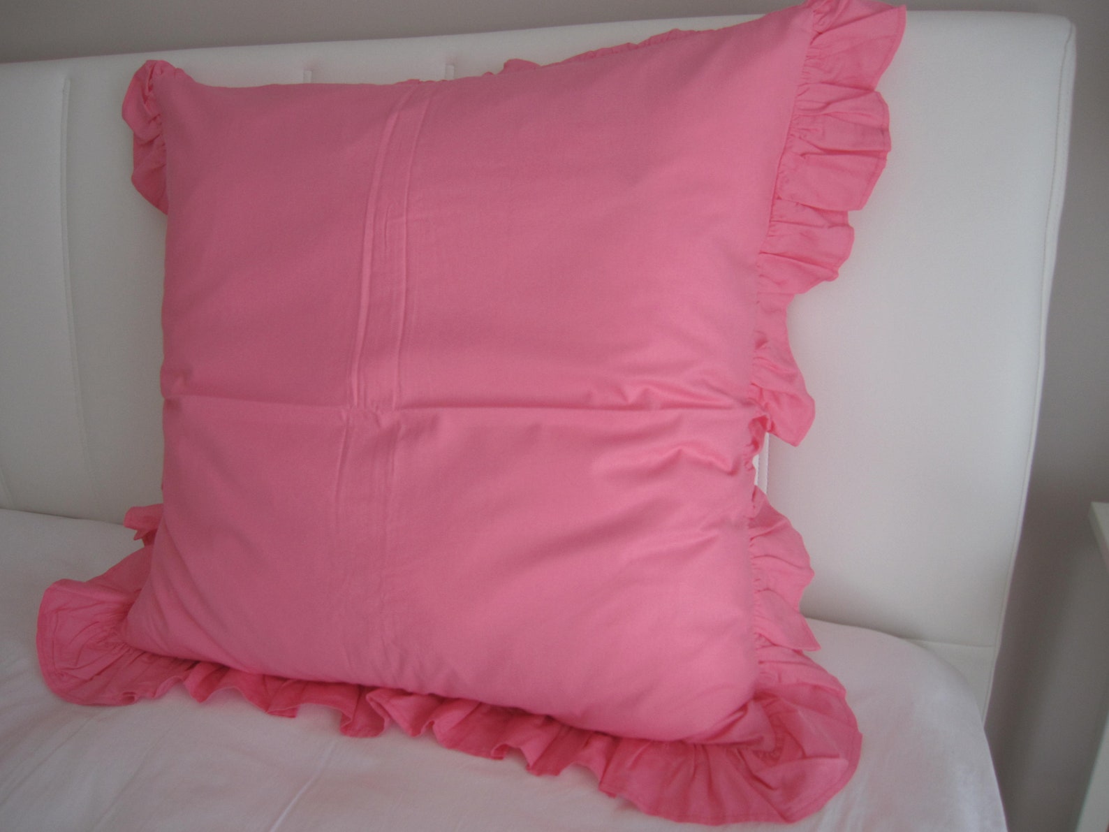 Solid White Pink Cotton Ruffle Euro SHAM Pillow Coverbody Etsy