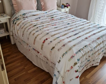 Shabby chic bedding- colorful Ruffle duvet cover, Oversized King size Duvet cover 120x120 textured ruffles. king queen custom boho bedding