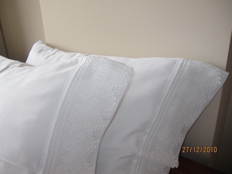 Plain White standard queen Pillowcase with handmade crochet Etsy