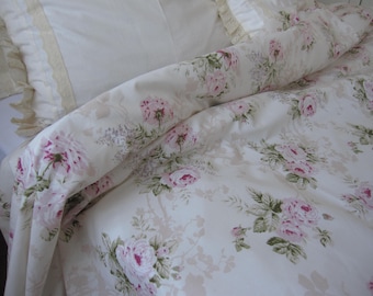 Shabby chic bedding . Vintage Floral Duvet cover Queen .pastel cream pink roses. oversize duvet cover Super King 120x120 120x98 Nurdanceyiz