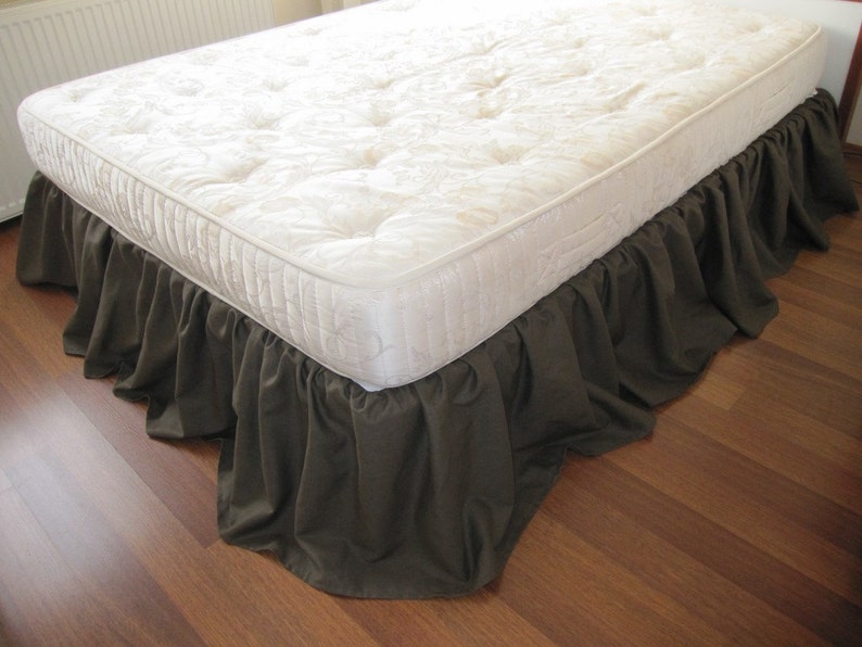 Cal King Or Queen Bed Skirt Dust Ruffle Solid Dark Brown Linen Image 0