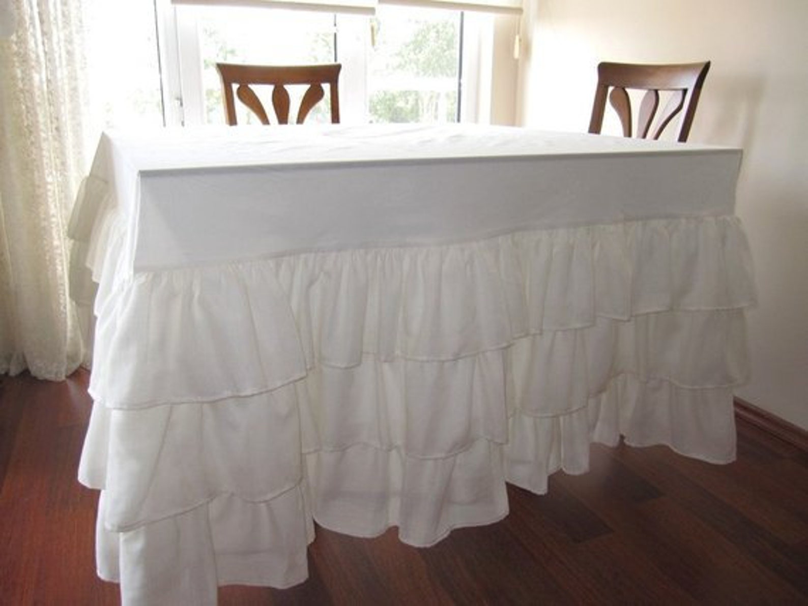 3 tier row ruffled Linen Tablecloth fitted table skirtskirted Etsy