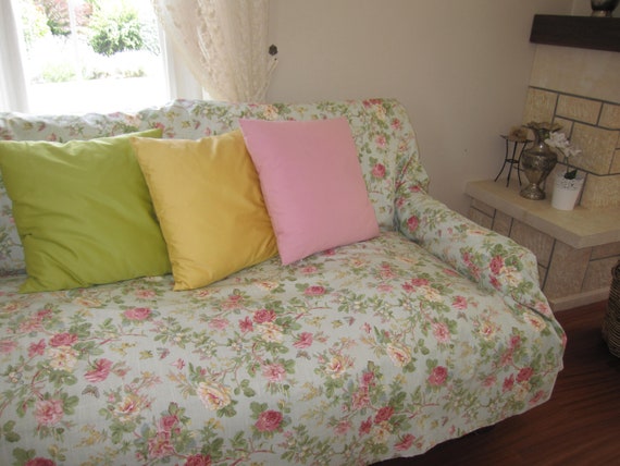 Shabby Chic Floral Sofa Cover Large Mint Blue Pink Floral Sofa Throw Covers Couch Coverlet Sofa Furniture Protectors Linen Nurdanceyiz