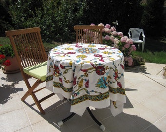 White floral small square kitchen Tablecloth. tile print Ottoman Picnic Beach Camp cloth Turkish traditional Hand woven - summer fashion