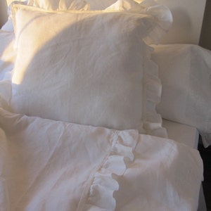 Ivory or White linen ruffle EURO SHAM -26x26 20x36 French Country home - shabby cottage chic- Turkish romantic home and living bed pillows