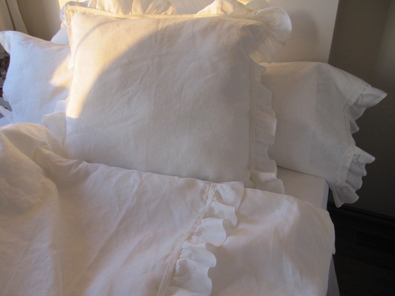 shabby cottage chic 26x26 20x36 French Country home Ivory or White linen ruffle EURO SHAM Turkish romantic home and living bed pillows