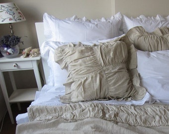 Ruched bedding-Linen euro pillow SHAMs- Ivory White gray oatmeal 26x26 20x26 20x36- standard Queen-king- body pillow- chic decorative pillow