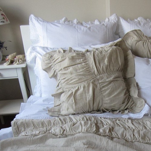 Ruched Beddinglinen Euro Pillow Shams Ivory White Gray Etsy