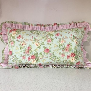 Shabby chic pillow sham, floral Ruffle Euro SHAM pillow 26x26- mint green pink purple shabby chic bedding-bedroom decor- king pillow sham