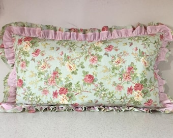 Shabby chic pillow sham, floral Ruffle Euro SHAM pillow 26x26- mint green pink purple shabby chic bedding-bedroom decor- king pillow sham