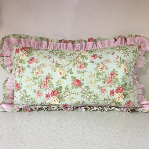 Shabby chic pillow sham, floral Ruffle Euro SHAM pillow 26x26- mint green pink purple shabby chic bedding-bedroom decor- king pillow sham