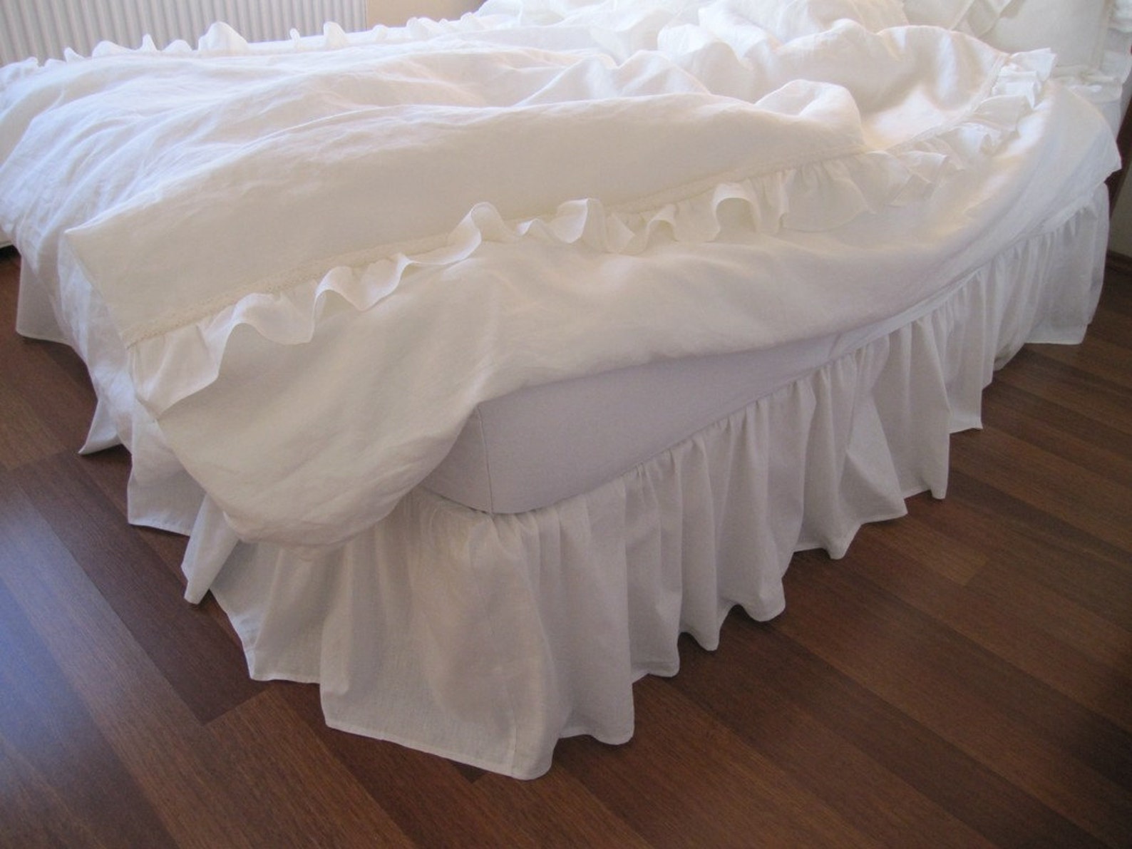 Duck Linen Bedskirt, Bed Skirt Dust Ruffle, Queen King Oversized XL ...