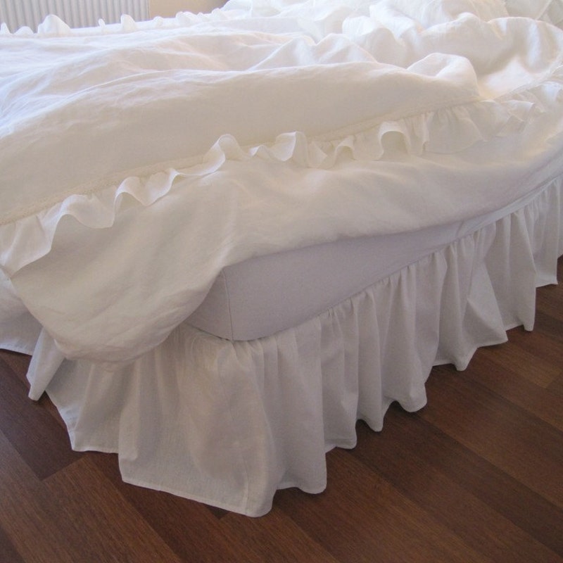Linen Bed Skirt - White - King