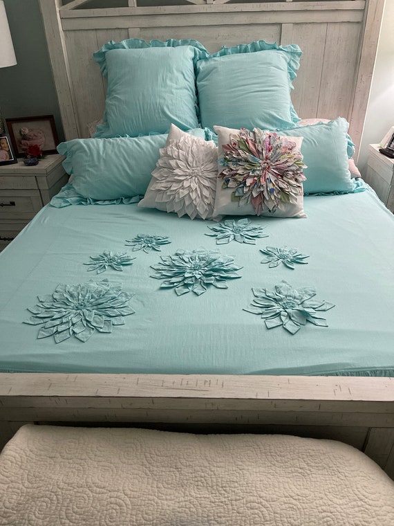Dahlia Flower Applique Bohemian Bedding Shabby Chic Duvet Dahlia Flower Applique Bohemian Bedding, Shabby Chic King Linen Bedding