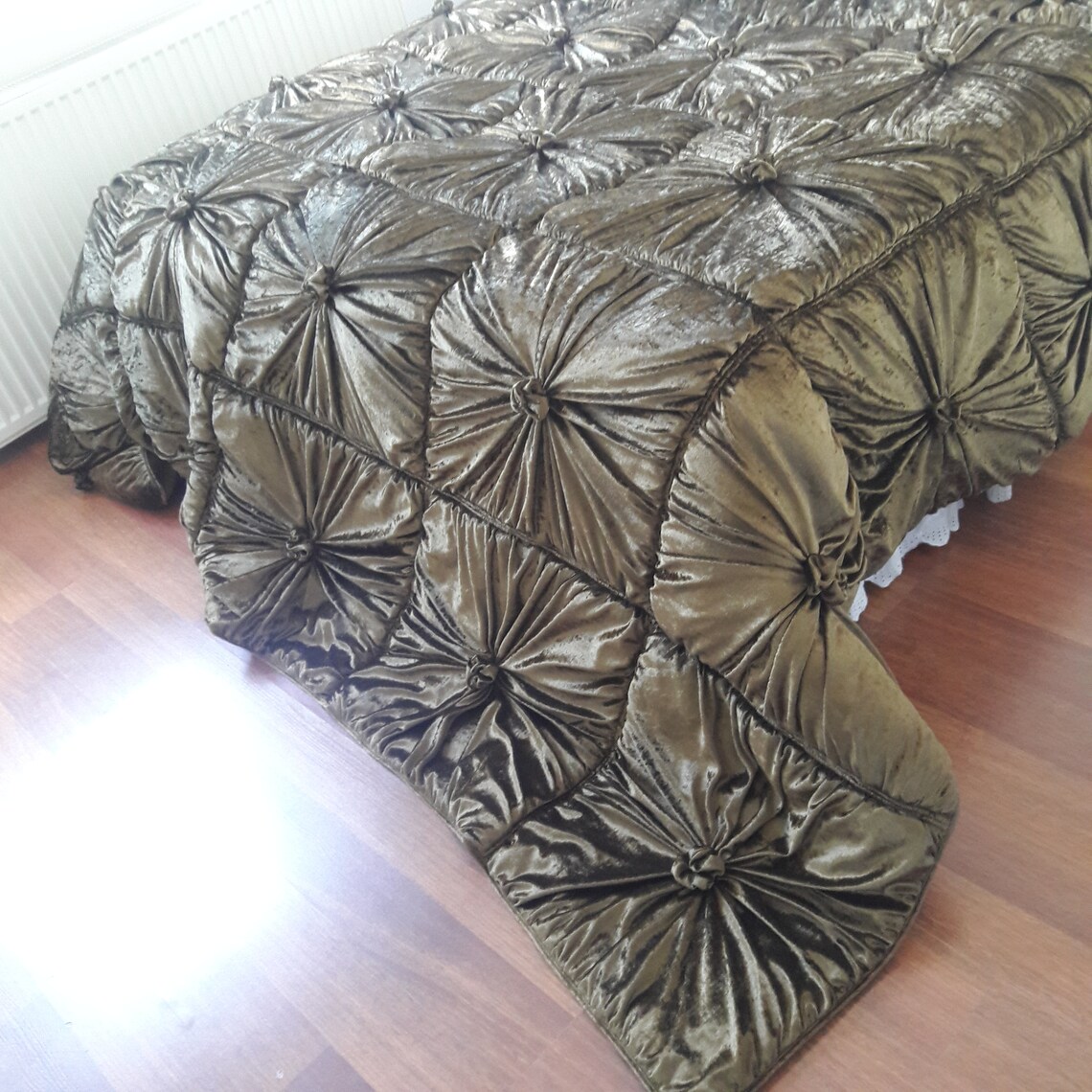 Velvet Duvet Cover Bedspread Rosette Ruched Knotted Pintuck Etsy