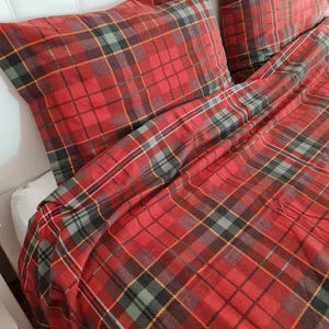 Plaid flannel bedding duvet cover set-Christmas theme decor-Xmas gifts-Red green white plaid duvet cover queen.Super King custom bedding image 11