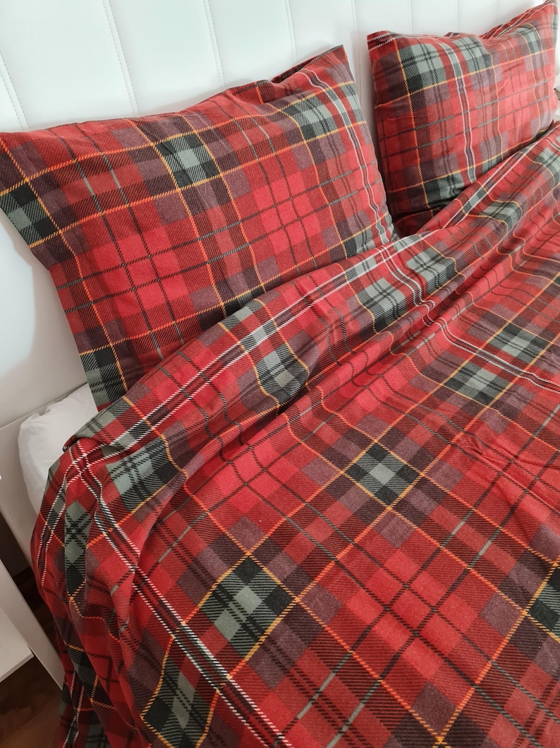 Plaid flannel bedding duvet cover set-Christmas theme decor-Xmas gifts-Red green white plaid duvet cover queen.Super King custom bedding image 11