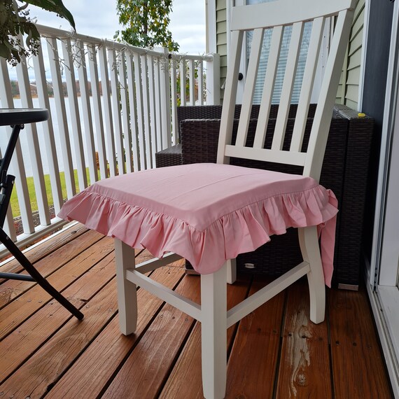 Pink Chair Cushion Cover With Tiesruffle Linen Chair Cushion Etsy