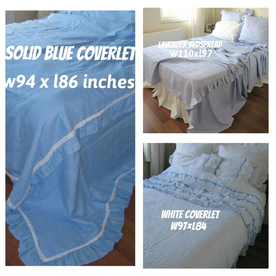 White Blue Cottage Pillowcases King Queen Coverlet Summer Etsy