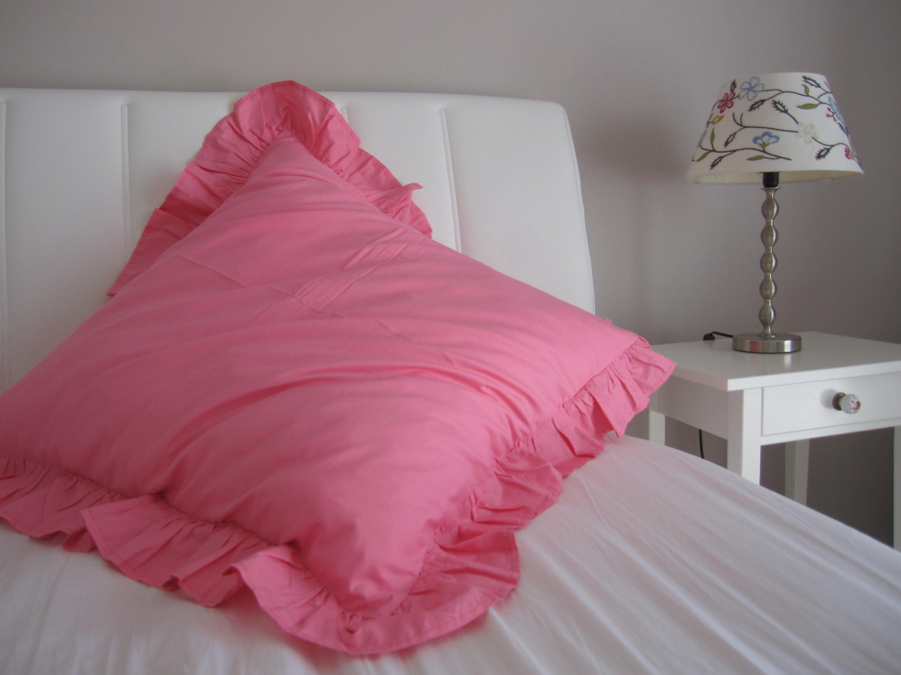 Solid white pink cotton Ruffle Euro SHAM pillow coverbody Etsy