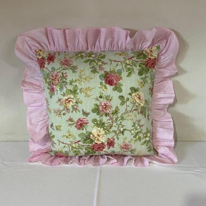 Housse de coussin de chaise carrée ronde housse de coussin de siège de chaise de cuisine à carreaux vichy rose à volants maison shabby chic, oreiller décoratif floral rose euro image 3