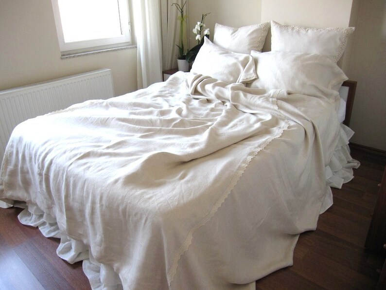Queen Cal King Linen Bedding Duvet Cover With 2 Pillow Cases Image 0