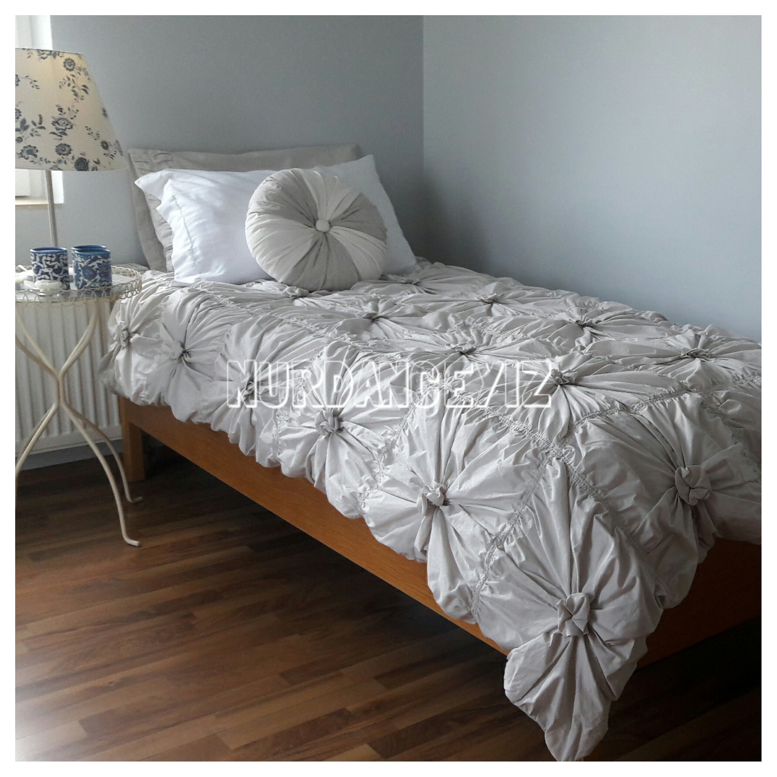 Stone Gray Rosette Shabby Chic Bedding Ruched Twin Xl Duvet Etsy