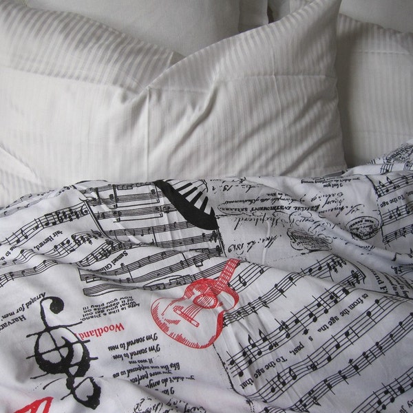 Book bedding Sheet Music notes, guitar print duvet cover TWIN XL/Full/Queen/King bedding black white red College Dorm Room bedding girl boys