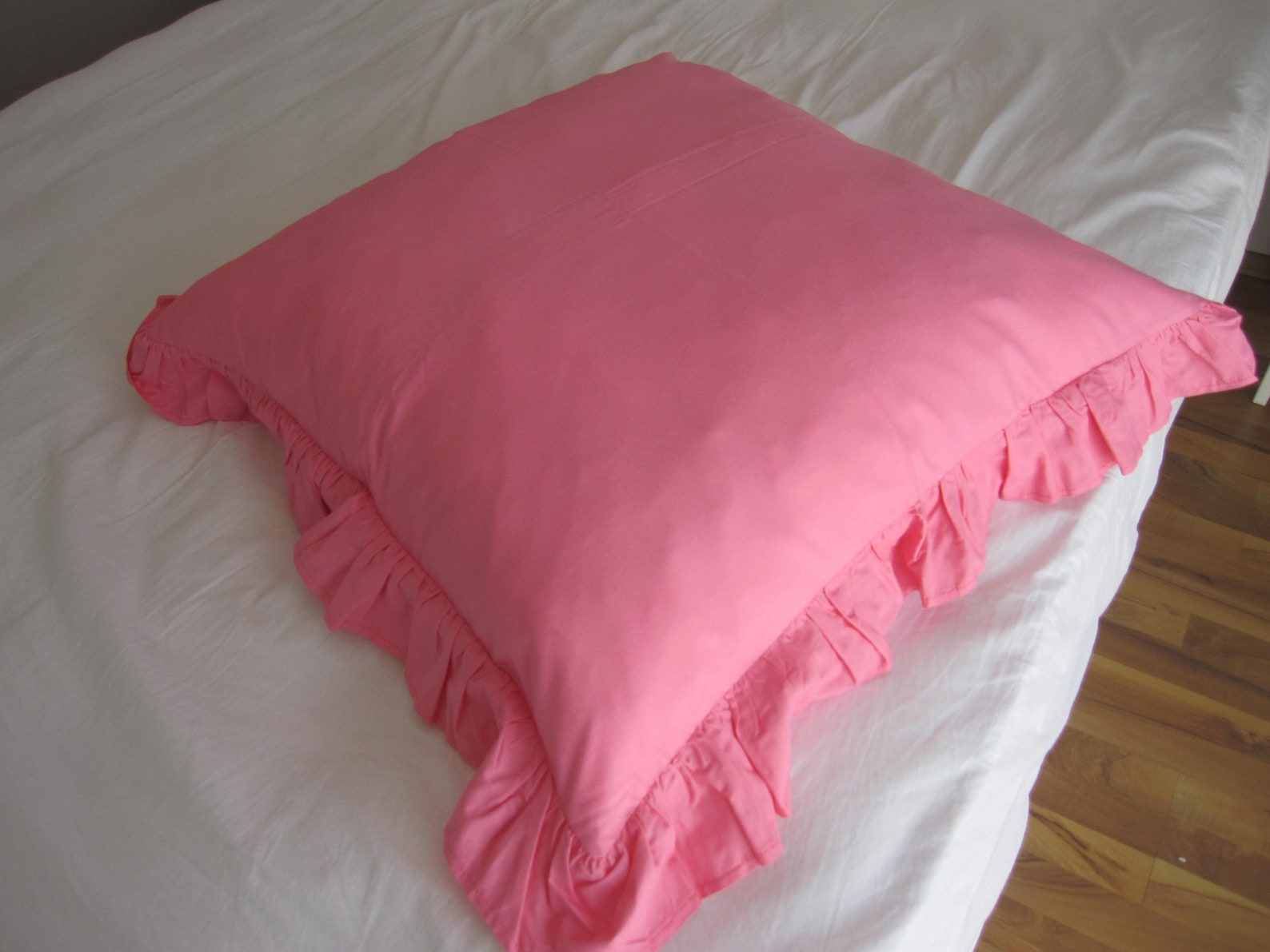 Solide weiße rosa Baumwolle Rüschen Euro SHAM | Etsy