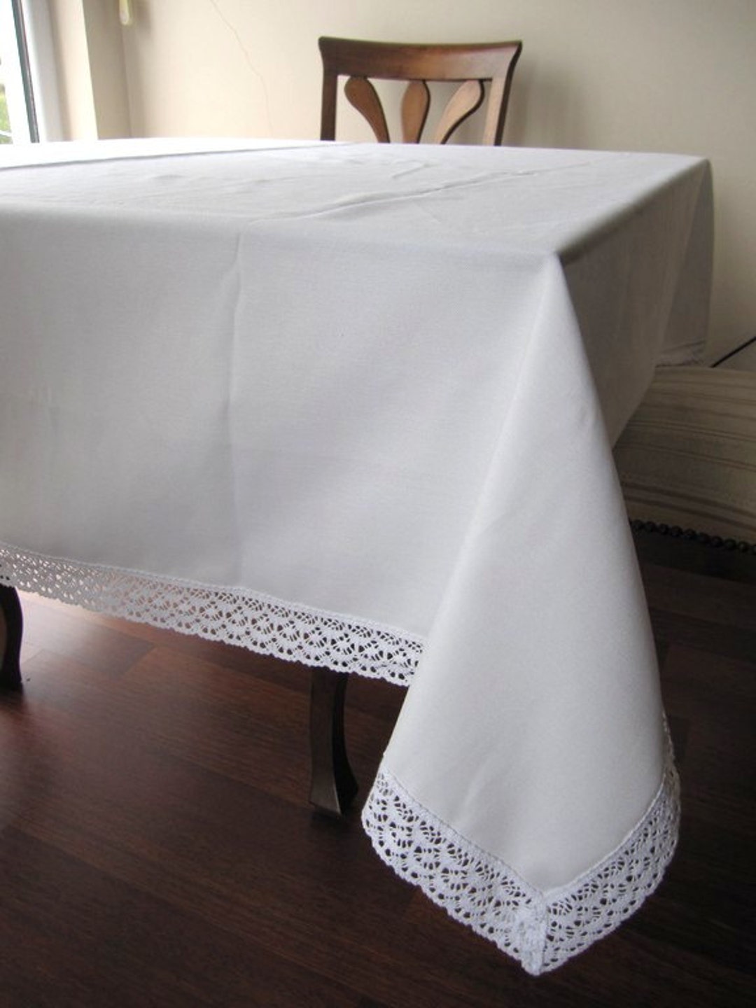 Tablecloth Lace Edge Tablecloth Cream White Duck Linen Shabby Chic