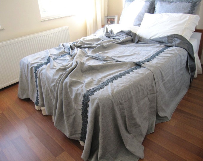 Grey Linen KING Size Bedspread Coverlet Blanket Matching Etsy