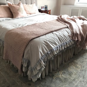 Ruffle duvet cover ruffled bedding white ivory sand gray cotton lace ruffle duvet Queen King bridal romantic SHABBY chic bedding Nurdanceyiz